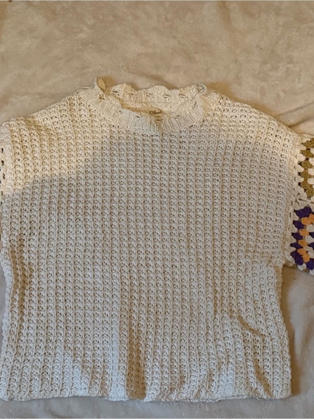 Women’s Cream Crochet Short-Sleeve Sweater